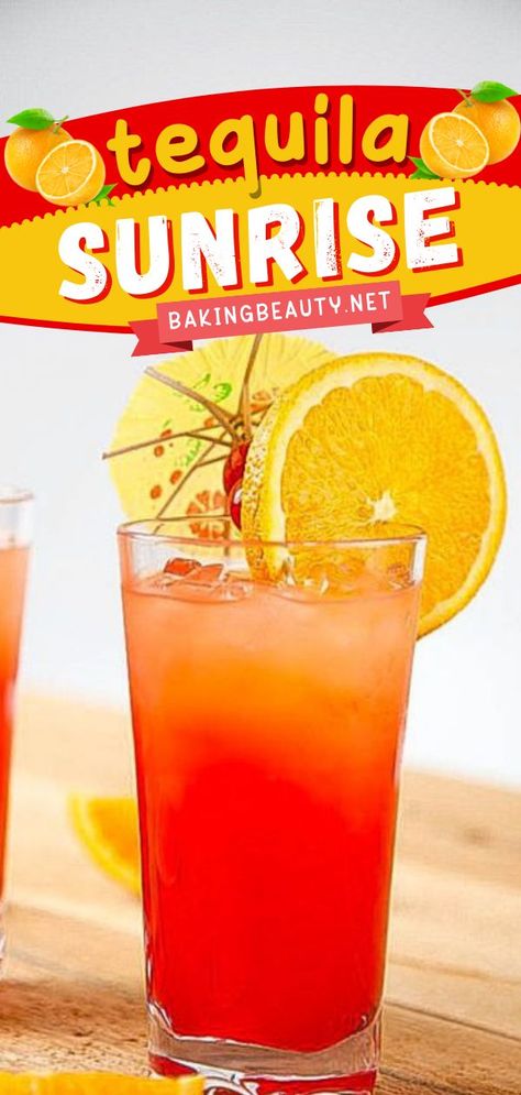 Tequila Sunrise, spring drinks, cocktail recipes, easter brunch How To Make Tequila, Tequila Sunrise Recipe, Tequila Cocktail Recipes, Tequila Sunrise Cocktail, Easy Spring Recipes, Sunrise Cocktail, Spring Drink, Fun Drinks Alcohol, Tequila Cocktail