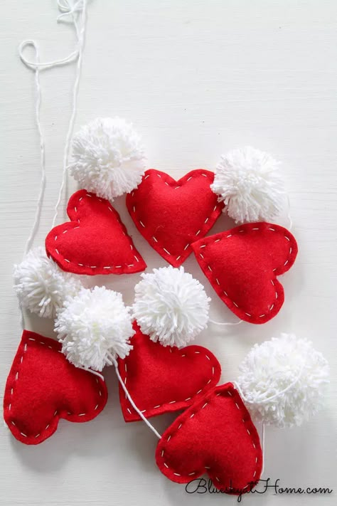 Pinterest Inspired Pom~Pom and Heart Valentine Garland. Cute DIY garland for your Valentine decorations by making hand~made pom~poms and felt hearts. You can make this easy project with just a few supplies. #blueskyathome #valentineproject #valetinegarland #valentinedecoration Toddler Valentine Crafts, Valentine Garland, Diy Valentine's Day Decorations, Valentines Inspiration, Diy Pom Pom, Diy Valentines Decorations, Valentine Crafts For Kids, Pom Pom Crafts, Valentine Projects