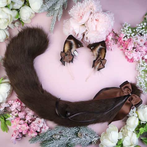 Brown Cat Ears And Tail, Ears And Tail Set, Faux Fur Ears, Cat Ears And Tail, Wolf Tail, Silly Clothes, Ears And Tail, Wolf Ears, Pet Spaces