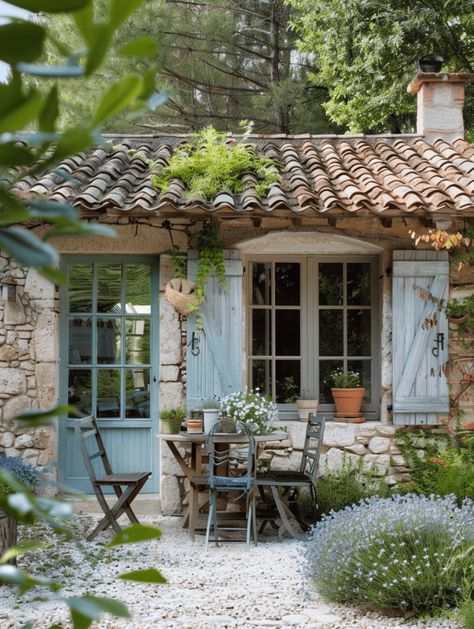 Cottage With French Doors, Queen Anne Cottage Exterior, Small Country Home Exterior, Italian Cottage Exterior, Window Trim Ideas Exterior, French Cottage House Exterior, Craftsman Cottage Exterior, Small House Windows, French Country Shutters