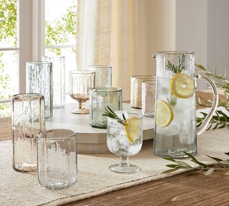 Hammered Café Drinkware Collection | Pottery Barn Glass Drinking Glasses, Vintage Drinking Glasses, Living Space Decor, Classic Table, Highball Glasses, Juice Glasses, Stemless Wine Glasses, Glassware Set, Curtain Designs