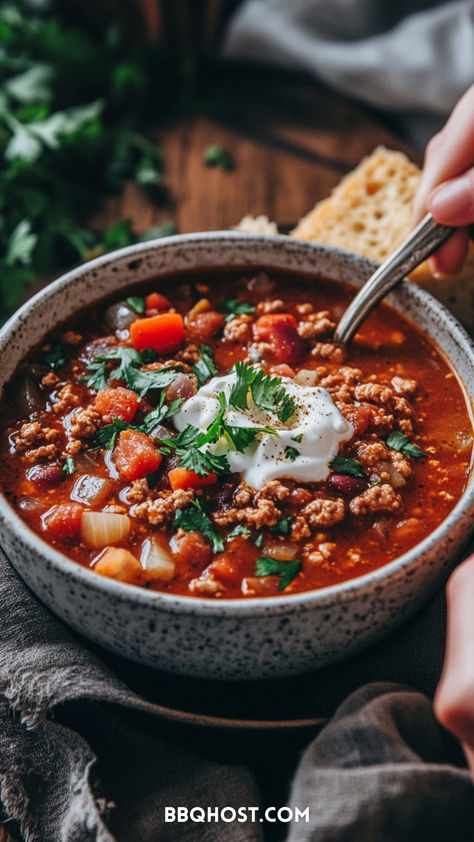 For chili turkey fans who aren’t into beans, this Turkey Chili (No Beans) is a game-changer! Swap the beans for diced butternut squash for a hearty, veggie-packed alternative. Save this now and click through for 15 more recipes! Ground Turkey Recipes Chili, Turkey Chili No Beans, No Bean Turkey Chili, Chili With Mushrooms, Turkey Thanksgiving Recipe, Keto Ground Turkey, Thanksgiving Sliders, Diced Butternut Squash, Crockpot Turkey Chili