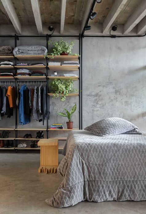 Industrial Bedroom Design, Industrial Style Bedroom, Industrial Room, Loft Inspiration, Industrial Bedroom, Loft Decor, Appartement Design, Industrial Loft, Industrial House