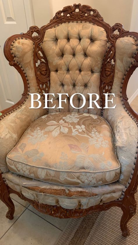 Antique Chairs Reupholstered Fabric, Upholstered French Chairs, Reupholster Victorian Chair, Antique Upholstered Chairs, Vintage Couch Reupholster, Reupholster Tufted Chair, Reupholstered Chairs Before And After, Reupholstered French Chair, Victorian Sofa Reupholstered