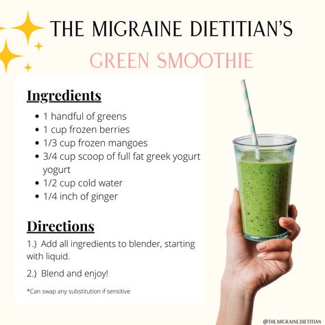 Kelli | Migraine Nutrition on Instagram: “Hands up if you have no idea what to eat on high symptom days 🙋🏼‍♀️​​​​​​​​ ​​​​​​​​ Smoothies are such a quick and easy option for when…” Migraine Smoothie Recipes, Migraine Smoothie, Smoothie Ingredients, You Have No Idea, What To Eat, Green Smoothie, Migraine, Greek Yogurt, Delicious Recipes