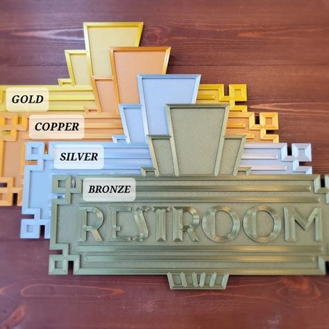 scullforge - Etsy Cafe Restroom, 3d Printed Decoration, Listening Bar, Art Deco Theater, Art Deco Sign, Manhattan Ks, 3d Printing Art, Rustic Hardware, Streamline Moderne