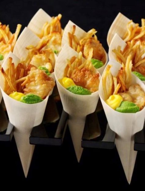 Fish and Chips Evening Wedding Food, Monk Fish, Pea Puree, Wedding Buffet Food, Lemon Aioli, Fish And Chip Shop, Modern Buffet, Modern Food, Christmas Entertaining