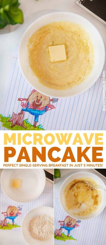 Perfect single-serving breakfast in just 5 minutes!  #Microwave #Microwavecooking #College #Collegelife #Dormroomcook Pancake Recipe For One, Single Serving Breakfast, Microwave Pancakes, Easiest Breakfast, Eggless Breakfast, Microwave Breakfast, Easy Microwave Recipes, Microwave Dinners, Healthy College