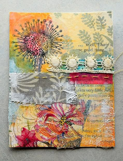 Miniature Mixed Media Tiles. By artist Lisa Agaran.  Adult Art Classes Pasadena Los Angeles Mixed Media Wall Hanging, Fabric Mixed Media Art, Mixed Media Embroidery Ideas, Aristotle Art, Resonance Art, Fabric Art Tutorials, Fiber Art Collage, Embroidered Photo Art, Fabric Mixed Media