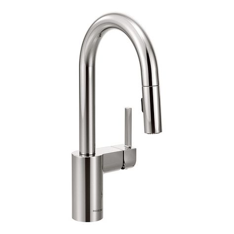 Align Chrome One-Handle High Arc Pulldown Bar Faucet -- 5965 -- Moen Moen Align, High Arc Kitchen Faucet, Bar Sink Faucet, Bar Faucet, Pull Out Faucet, Bar Faucets, Chrome Fixtures, Power Clean, Chrome Faucet