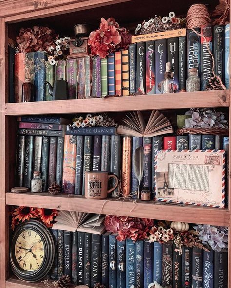 Fantasy Book Shelf, Book Shelfie, Study Bookshelves, Pretty Bookshelves, Bookshelves Aesthetic, Bookshelves Library, Aesthetic Bookshelves, Book Bedroom, Dream Home Library