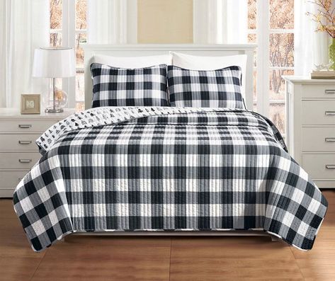 Buffalo Plaid Bedding, Pine Tree Quilt, Pine Tree Pattern, Bed Comforter, Oversized Throw Blanket, King Quilt Sets, Cotton Quilt Set, Striped Bedding, Black And White Flannel