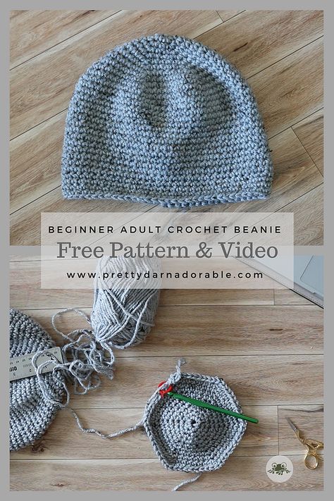 Beginner Crochet Beanie For Adults Crochet Hats In The Round Free Pattern, Single Crochet Hat Pattern Free, Single Crochet Beanie Pattern Free, Crochet Beanie In The Round, Crochet A Beanie For Beginners, Free Crochet Hat Patterns For Women, Easy Crochet Beanie Pattern Free, Single Crochet Beanie, Easy Crochet Hats For Beginners