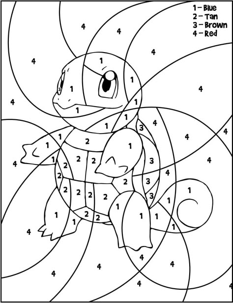 Squirtle Pokemon Color By Number Coloring Page - Free Printable Coloring Pages for Kids Pokemon Color By Number, Unicorn Pokemon, Animals Disney, Pokemon Themed Party, Easter Animals, Color By Number Printable, Pokemon Craft, Disney Dragon, Pokemon Birthday Party