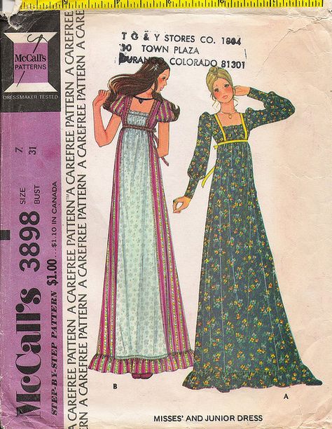 princess dress for Florence Hippie Dress Pattern, Maxi Dress Pattern Sewing, 70s Sewing Patterns, 1970s Sewing Patterns, Elastic Ribbon, Vintage Dress Patterns, Mccalls Sewing Patterns, Gunne Sax, Mccalls Patterns