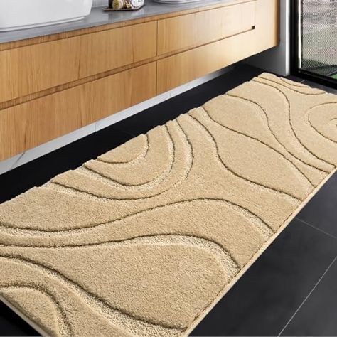 Long Bathroom Rug, Velvet Knitting, Long Bathroom Rugs, Long Bathroom, Large Bathroom Rugs, Bathroom Runner, Bathroom Runner Rug, Bathroom Floors, Rug Beige