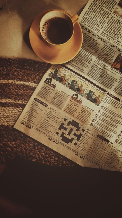 Morning, coffee , newspaper, mat , vintage, feels Newspaper And Coffee, Vintage Newspaper Design, Newspaper Aesthetic Design, Newspaper On Table, Coffee Newspaper, Newspaper Vintage, Sunday Morning Coffee, Morning Newspaper, Ghost Story