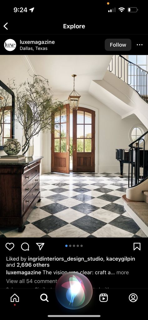 Black And White Tile Foyer, Fun Entryway Tile, Fun Entryway, Tile Foyer, Tile Entryway, Black And White Tile, Entryway Tile, Black And White Tiles, Current Trends