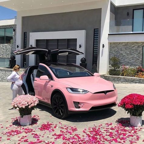 Pink Tesla, Ace Family, Top Luxury Cars, Girly Car, Lux Cars, Car Goals, Tesla Car, Tesla Model X, Luxury Lifestyle Dreams