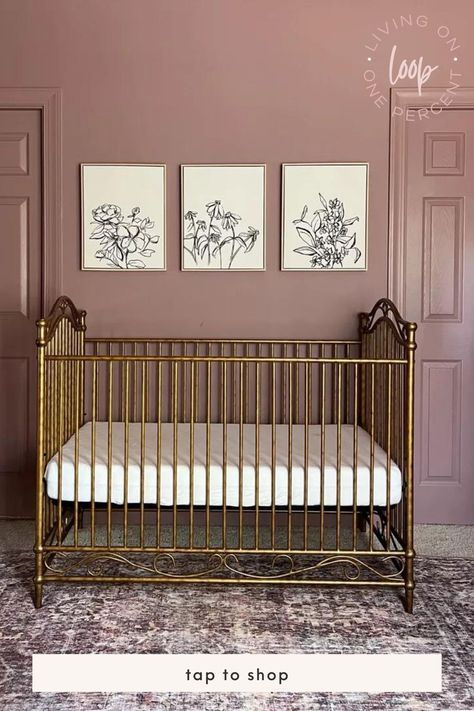 Gold Crib Nursery, Gold Crib, Country Nursery, Girly Nursery, Rose Nursery, Gold Nursery, Nursery Room Design, Baby Room Inspiration, Nursery Room Inspiration