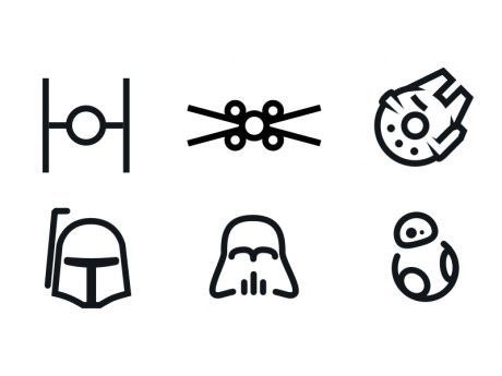 A set of Star Wars minimal icons.                              … Star Wars Simple Drawings, Starwars Small Tattoos, Simple Star Wars Tattoo Ideas, Aurebesh Tattoo, Starwars Symbols, Simple Star Wars Tattoo, Starwars Icons, Tattoo Ear, Star Wars Symbols