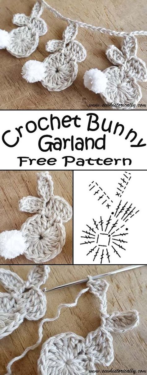 Virkkaus Easter Bunny Garland, Crochet Easter Bunny, Bunny Garland, Crochet Garland, Easy Knitting Projects, Confection Au Crochet, Crochet Easter, Easter Crochet Patterns, Bunny Crochet