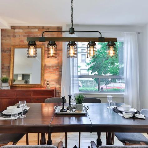 Dining Room Rustic Chandelier | Wayfair Dining Room Pool Table, Linear Kitchen Island Lighting, Kitchen Chandelier Lighting, Pendant Lighting Kitchen, Industrial Pendant Lighting, Modern Linear Chandelier, Stained Glass Chandelier, Dining Room Light Fixture, Farmhouse Lamps