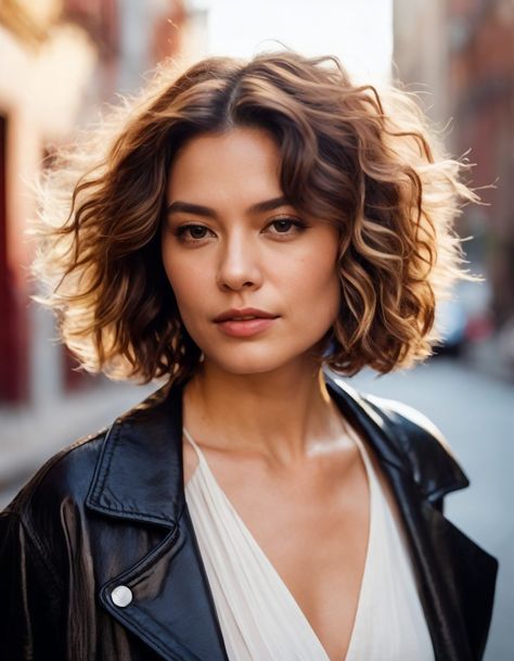 Curly One Length Bob, 2b Bob Haircut, Short Wavy Hair Ideas, Bob Curly Hairstyles, Bold Hair Color Ideas, Curly Bob Hair, Bangs For Women Over 50, Wavy Hair Ideas, Layers And Curtain Bangs