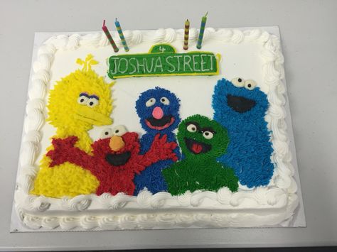 Sesame Street  sheet cake. All buttercream frosting. Sesame Street Sheet Cake, Sesame Street Birthday Cake, Sheet Cake Ideas, Birthday Cake Buttercream, Sesame Street Birthday Cakes, Sesame Street Cake, Frosting Cake, Elmo Birthday Party, Cake Buttercream