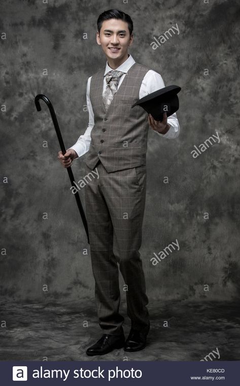 Holding Cane Pose Reference, Man In Suit, Smiling Man, Man Hat, Image Processing, Drawing Reference Poses, Pose Reference, Drawing Reference, Stock Photography