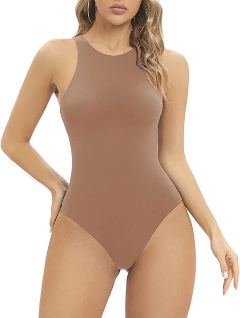 Sleeveless Leotard High Neck Stretchy Tank Top with Thong Close-Fitting Body Suit Body Noir, Leotard Tops, Long Sleeve Leotard, Bodysuit Tops, Scoop Neck Bodysuit, Body Suits, Body Suit With Shorts, Fashion And Beauty Tips, Racerback Top