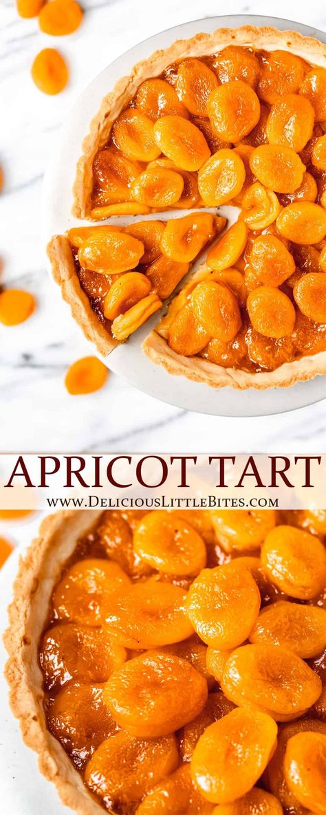 This simple recipe for an Apricot Tart is the perfect solution to your need for quick, summertime desserts. Delicious dried apricots fill a sweet, buttery tart dough; you can even top if all off with whipped cream or ice cream! | #apricottart #tart #apricots #dessert #baking Dried Apricot Cake Recipe, Spring Tart Recipes, Dry Apricot Recipes, Frozen Apricot Recipes Desserts, Dried Apricots Recipes, Apricot Puff Pastry Recipes, Fresh Apricot Recipes Desserts, Apricot Recipes Dessert, Canned Apricot Recipes