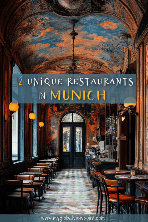 A beautifully designed restaurant in Munich featuring a historic interior with intricate ceiling art, warm lighting, and elegant wooden furniture, perfect for unique dining experiences in Bavaria. Where To Eat In Munich Germany, Best Places To Eat In Munich, Best Restaurants Munich, Shopping In Munich, Munich Restaurants, Munich Germany Food, Munich Aesthetic, Munich Food, Munich Travel Guide