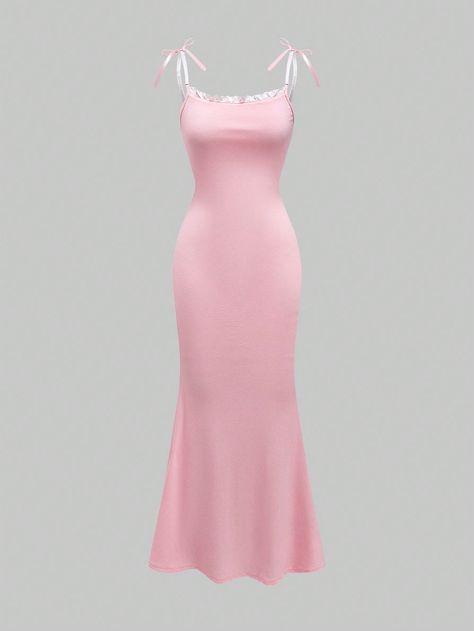 Y2L Bow Knot Bodycon Dress For Women, School Baby Pink Elegant  Sleeveless Fabric Plain Cami Medium Stretch  Women Clothing, size features are:Bust: ,Length: ,Sleeve Length: Coquette Prom, Pink Bodycon Dress, Baby Pink Dresses, Pink Bodycon, Ball Ideas, Pink Bodycon Dresses, Cute Dress Outfits, Bow Knot, Elegant Dresses Long