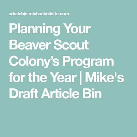 Planning Your Beaver Scout Colony’s Program for the Year | Mike's Draft Article Bin Beaver Scouts, Scout Games, Scout Activities, Program Ideas, Winter Camping, Cub Scouts, Activity Games, Programming, The Year