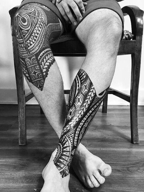 Polynesian Leg Tattoo, Geometric Tattoo Leg, Polynesian Tattoo Sleeve, Leg Band Tattoos, Small Chest Tattoos, Full Leg Tattoos, Polynesian Tattoo Designs, Maori Tattoo Designs, Forarm Tattoos