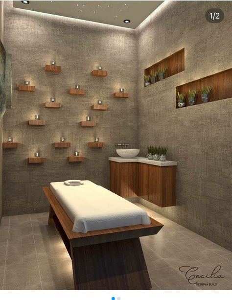 Massage Reception Area, Wellness Studio Design, Small Massage Room, Wellness Spa Interior Design, Luxury Spa Design, Therapy Rooms, Massage Therapy Rooms, Home Beauty Salon, Head Spa