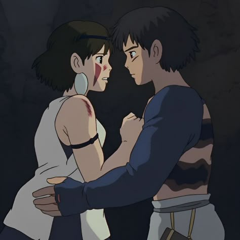 Ashitaka And Mononoke, Ashitaka X Monoke, Princess Mononoke Screencap, Princess Mononoke Matching Pfp, Princess Mononoke Matching Icons, Princess Of Mononoke, Studio Ghibli Romance, Princess Mononoke Pfp, Princess Mononoke And Ashitaka