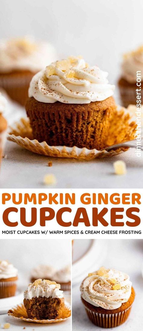 Ginger Cupcakes Recipe, Ginger Cupcakes, Moist Pumpkin Cupcakes With Cream Cheese Icing, Pumpkin Ginger Cupcakes, Pumpkin Spice Cupcakes With Cream Cheese Frosting, Spice Cupcakes With Cream Cheese Icing, Kid Friendly Dessert, Moist Cupcakes, Pumpkin Cream Cheese Muffins