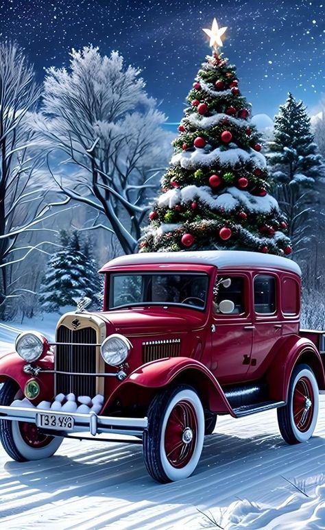 Winter Christmas Scenes, Coca Cola Christmas, Merry Christmas Pictures, Christmas Diamonds, Christmas Scenery, Happy Merry Christmas, Christmas Car, Holiday Pictures, Old Fashioned Christmas