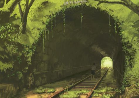 #landscape #illustration #tunnel #train_tracks Vigilante Deku, What Will Happen Next, Concept Art Tutorial, Last Unicorn, Anime Shadow, Postcard Design, Landscape Illustration, Dreamy Art, Creature Concept