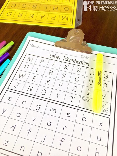 Letter Recognition and Alphabet Activities for Kindergarten Rti Classroom, Letter Naming Fluency Activities, Letter Assessment, Letter Naming Fluency, Letter Recognition Kindergarten, Preschool Portfolio, Letter Identification Activities, Letter Recognition Preschool, Letter Recognition Games