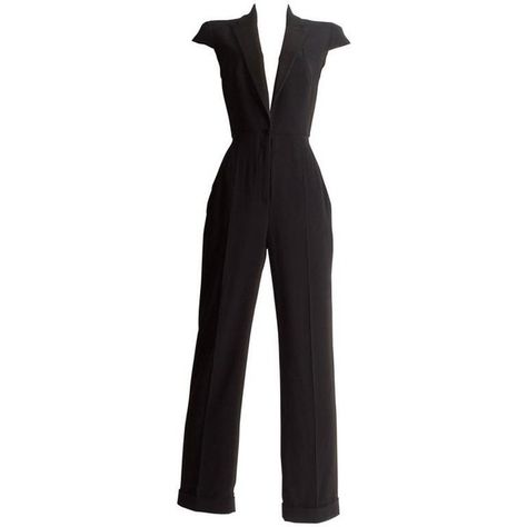 Alexander McQueen tuxedo silk jumpsuit, circa 2008 ($3,546) ❤ liked on Polyvore featuring jumpsuits, cap sleeve jumpsuit, summer jumpsuits, dinner suit, tux jumpsuit and alexander mcqueen jumpsuit Alexander Mcqueen 2017, Alexander Mcqueen 2016, Black Silk Jumpsuit, Alexander Mcqueen Menswear, Alexander Mcqueen Runway, Tuxedo Jumpsuit, Black Skirt Suit, Png Clothes, Mcqueen Fashion