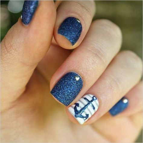 Sparkle Nails Design, Blue Anchor Nails, Anchor Nail Designs, Anchor Nail Art, Sparkle Nail Designs, Anchor Nails, Cruise Nails, Nautical Nails, Wedding Nails Design