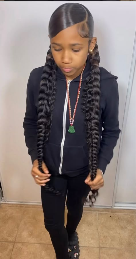 Swoop With Two Ponytails Braids, Two Braids One Ponytail, Birthday Hairstyles For 12 Year, Braided Two Ponytails, 1 Braid Hairstyles, Hairstyles On Braids, Ponytail Hairstyles With Braids, Sleek Braided Ponytail, Hairstyles With Braids