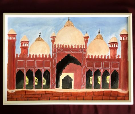 Masjid Painting, Badshahi Masjid, Badshahi Mosque, Mosque Art, Flower Machine Embroidery Designs, Cushion Cover Designs, Art Drawings Sketches Creative, Art Drawings Sketches, Islamic Art