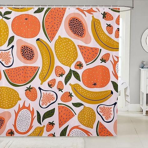 Watermelon Bathroom, Citrus Bathroom, Curtains Colorful, Colorful Room, Colorful Room Decor, Bathroom Shower Curtain Sets, Bath Curtain, Bathroom Shower Curtain, Kids Curtains