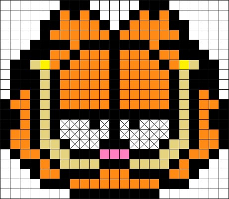 Garfield Pixel Art Grid, Garfield Bead Pattern, Perler Bead Patterns Garfield, Garfield Grid Pattern, Garfield Cross Stitch Pattern, Cool Pixel Art Ideas, Garfield Perler Bead Patterns, Garfield Perler Beads, Garfield Pixel Art