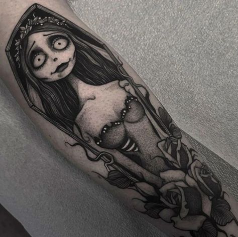 @timburtonalways on Instagram: “Hey guys! Look at these amazing artwork by @steph.guillotine 🖤” Corpse Bride Portrait Tattoo, Dark Portfolio, Corpse Bride Tattoo, Bride Tattoo, Grunge Tattoo, Movie Tattoo, Brides With Tattoos, Bride Portrait, Amazing Artwork