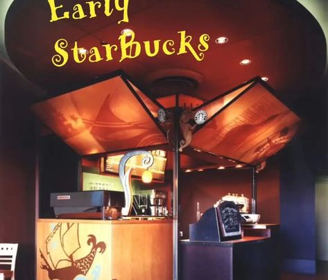 The early days of Starbucks Old Starbucks, Unknown Aesthetic, Starbucks Interior, Building References, Rare Aesthetic, Village Coffee, Starbucks Aesthetic, Dream Cafe, 90s Stuff